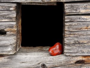 heart in wood frame