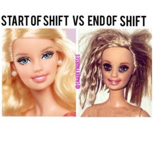 pretty barbie and frazzled barbie start of shift vs end of shift